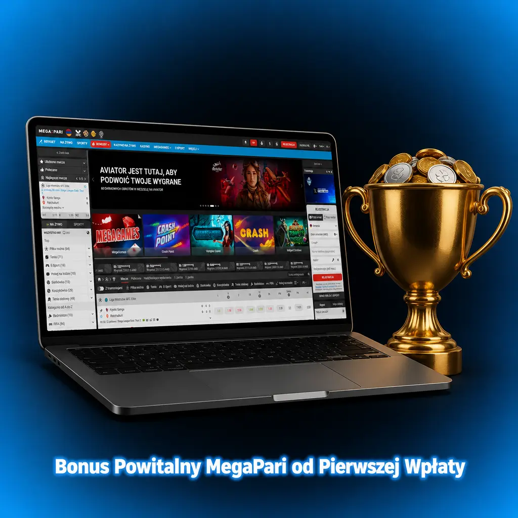 Bonus powitalny MegaPari 200% za pierwszą wpłatę – do 1280 PLN na sport i 6400 PLN plus 150 free spinów na kasyno