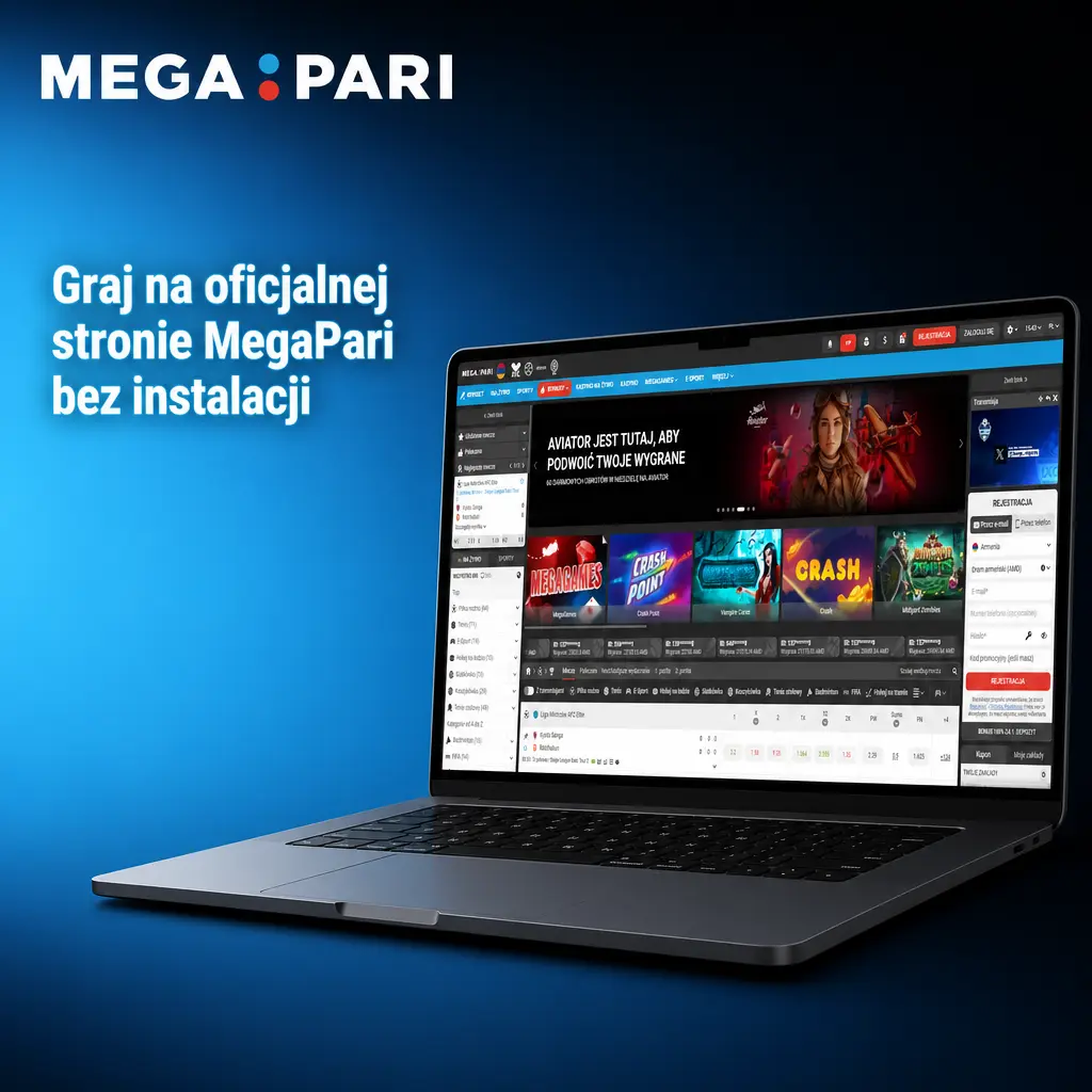 Oficjalna strona MegaPari w przeglądarce bez instalacji – zakłady sportowe, kasyno na żywo i automaty na Windows, macOS i Linux.