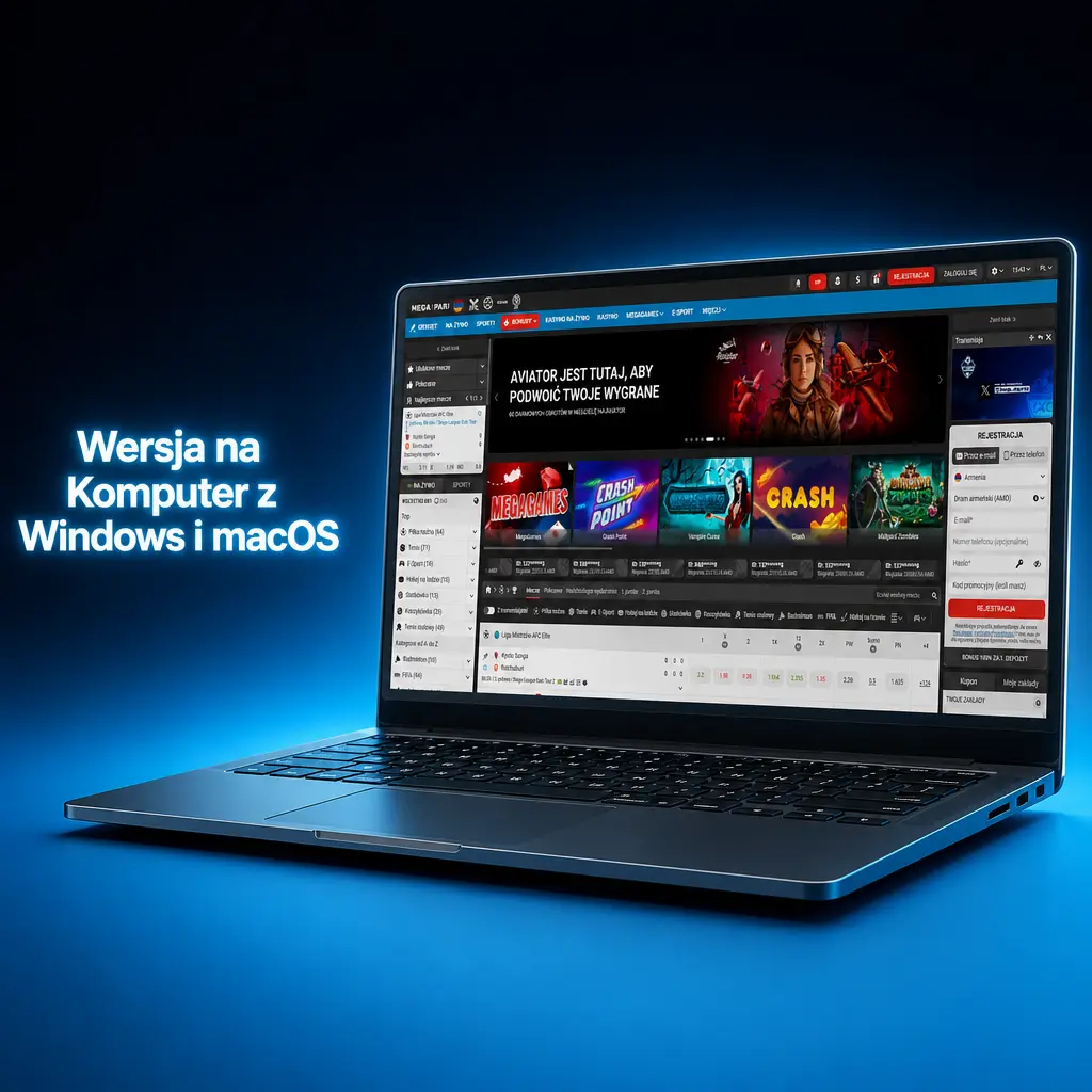 MegaPari na komputerze z Windows i macOS – zakłady sportowe i kasyno dostępne bezpośrednio w przeglądarce bez instalacji
